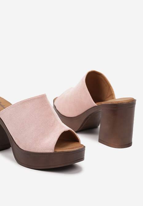 Różowe Klapki z Szerokim Paskiem na Słupku w Stylu Drewniaków Sabirah