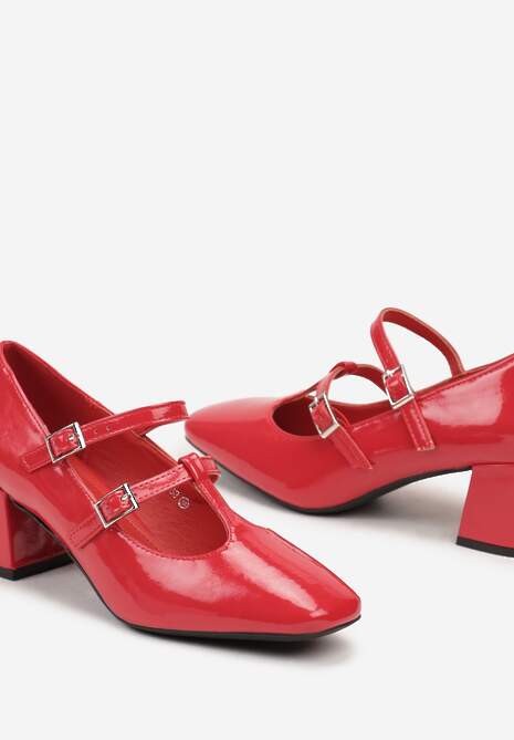 Czerwone Lakierowane Czółenka w Stylu Mary Jane na Słupku  Ciaralan