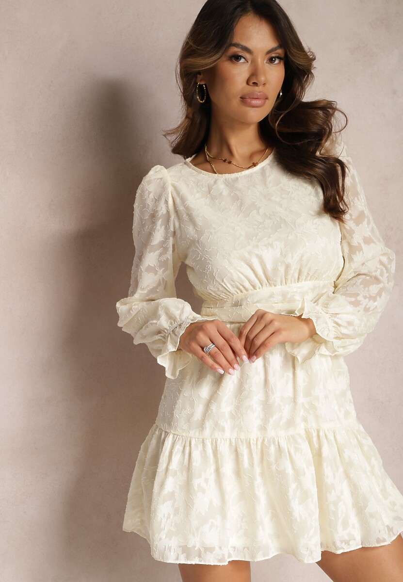 Czarna Rozkloszowana Sukienka Mini z Tkaniny Plumeti Marsane