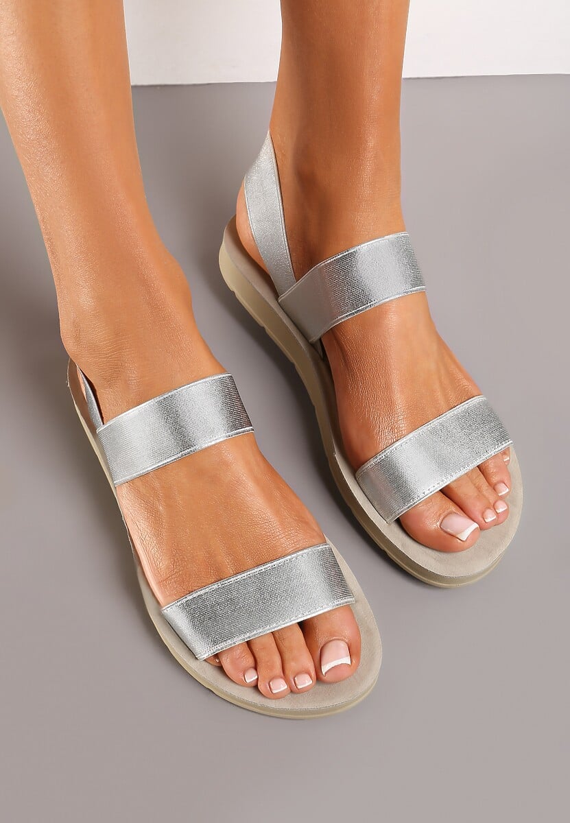 Srebrne Wsuwane Sandały Sportowe z Elastycznymi Paskami Adrasttea