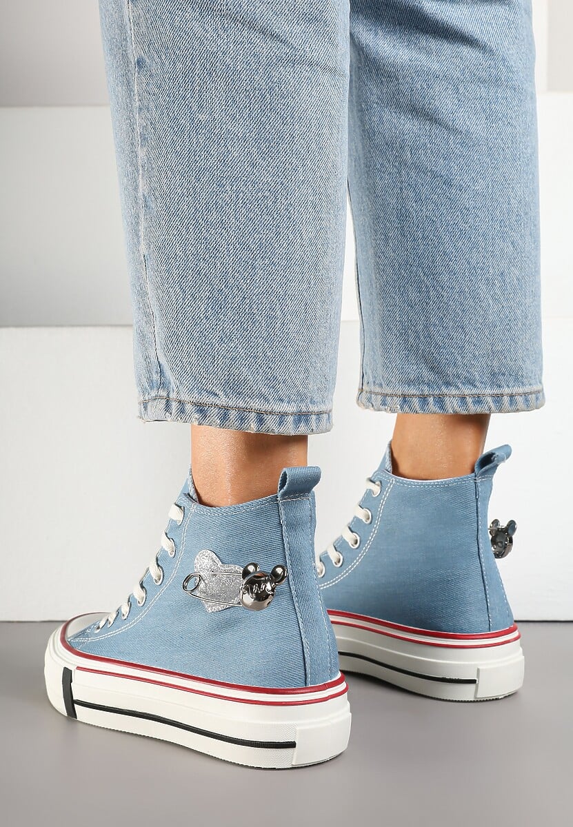 Niebieskie Trampki za Kostkę Ozdobione Aplikacją 3D Vizana