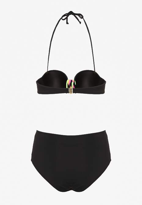 Czarne Bikini Majtki Figi i Biustonosz z Ozdobną Wstawką Natamara