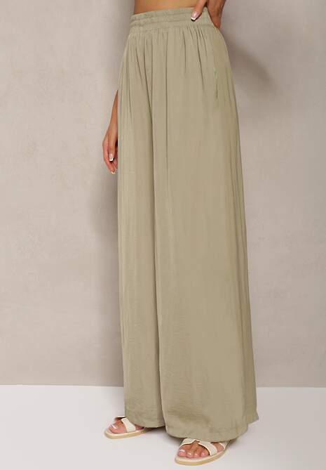 Zielone Spodnie High Wiast z Wiskozą i Szerokimi Nogawkami Osevia