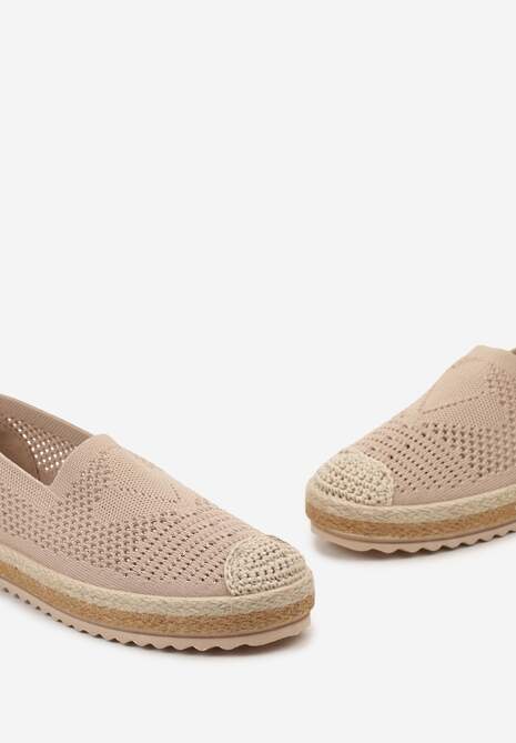 Ciemnobeżowe Espadryle na Plecionej Podeszwie z Ażurową Cholewką Uraian