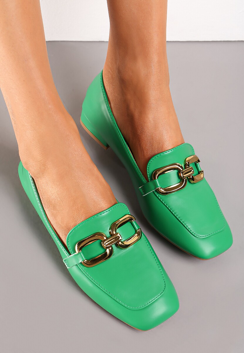 Zielone Eleganckie Mokasyny na Płaskim Obcasie z Klamerką Lorenme