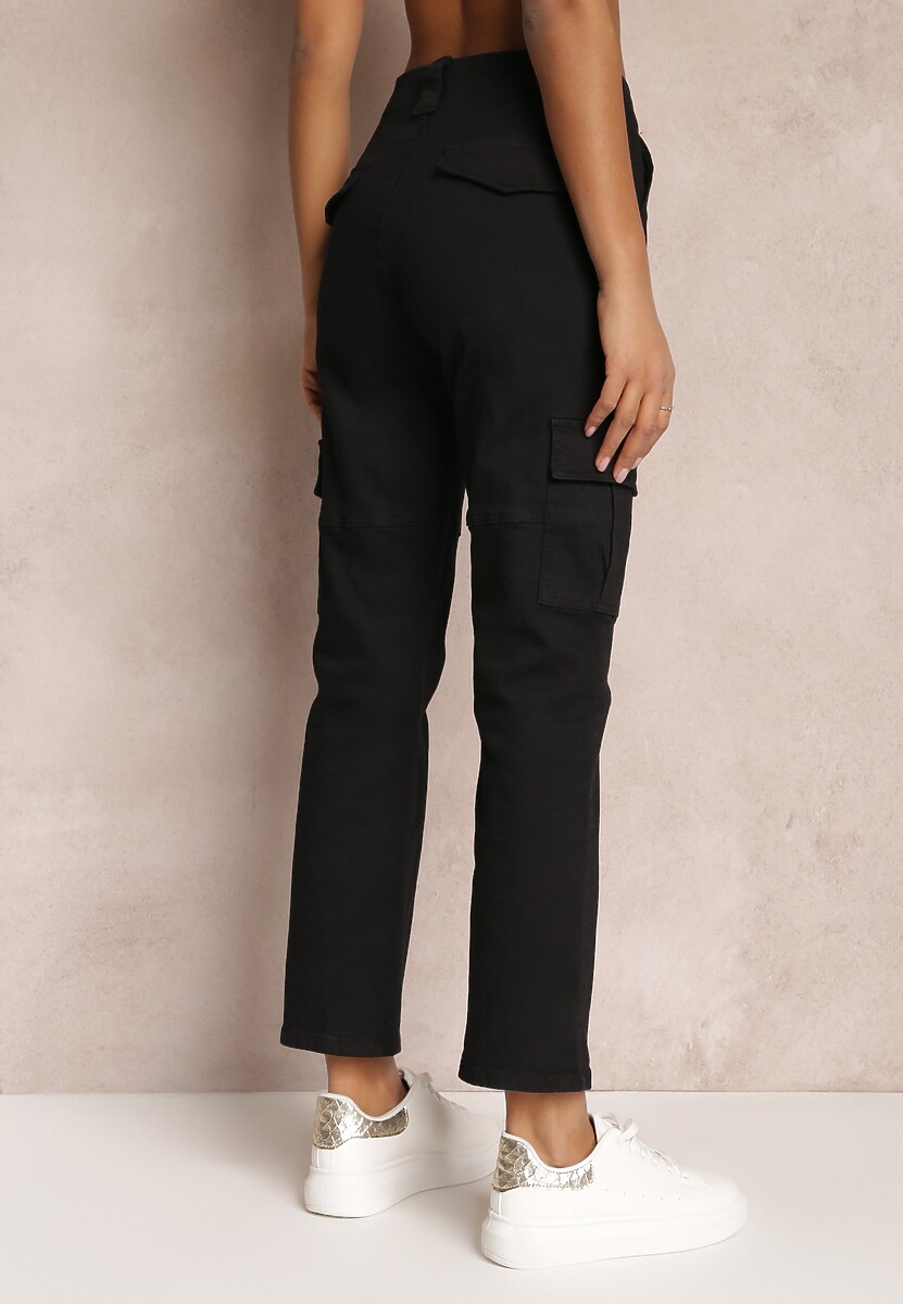 Czarne Spodnie Bojówki z Wysokim Stanem Margeret