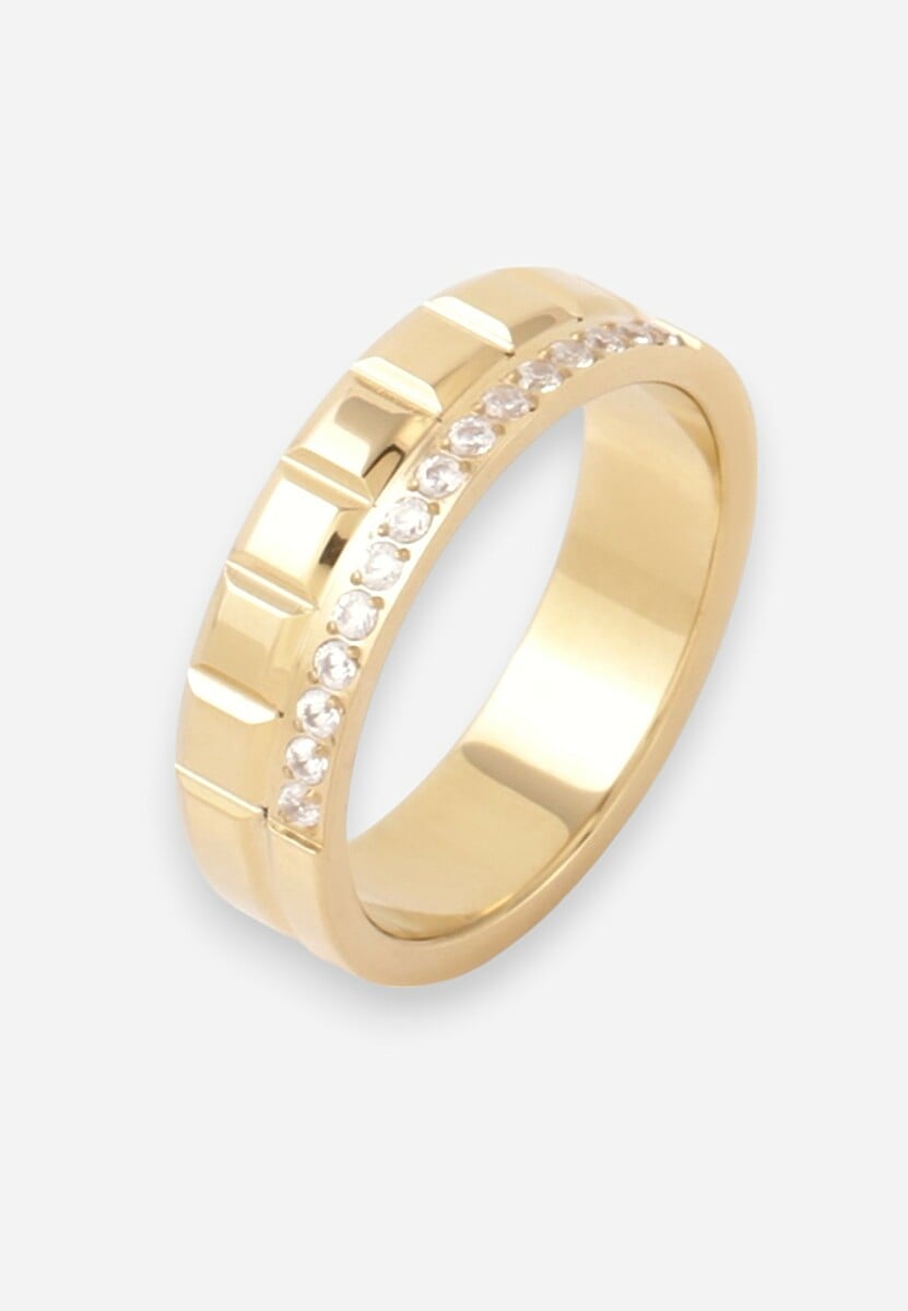 Złoty Tłoczony Pierścionek Ozdobiony Cyrkoniami Irriene