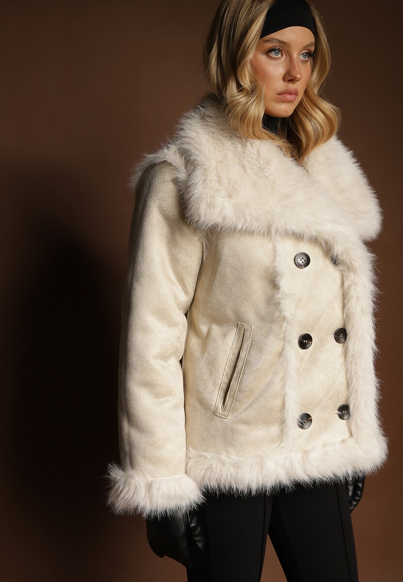 Bordowa Dwustronna Kurtka Biker Ozdobiona Futerkiem Flitta