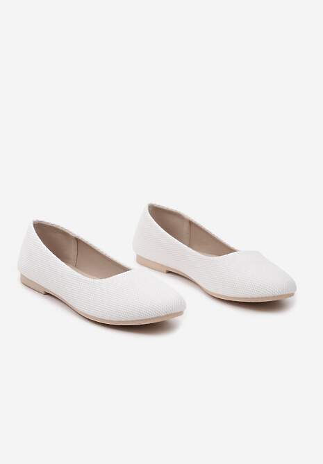 Białe Wsuwane Balerinki Brokatowe na Płaskiej Podeszwie Claremarie