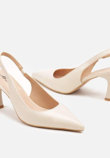 Beżowe Sandały na Szpilce Bez Pięty z Ozdobnym Paskiem Delivela