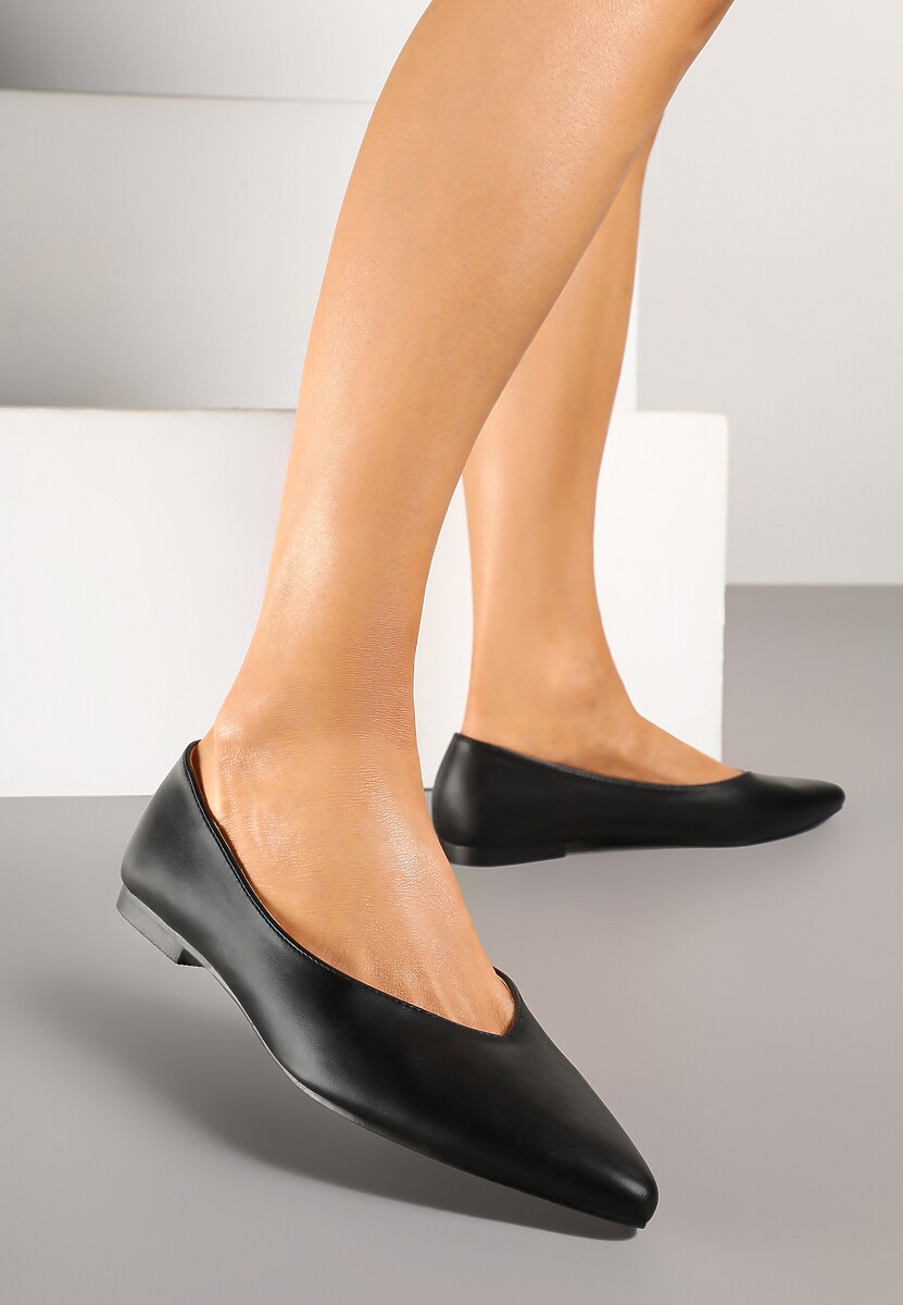 Beżowe Balerinki Vices Ozdobione Migdałowym Noskiem Neoranea