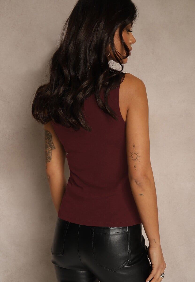 Bordowy Dopasowany Top z Bawełny z Półgolfem Unellesa