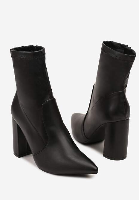 Czarne Botki Vices na Słupkowym Obcasie ze Szpiczastym Noskiem Tadevia