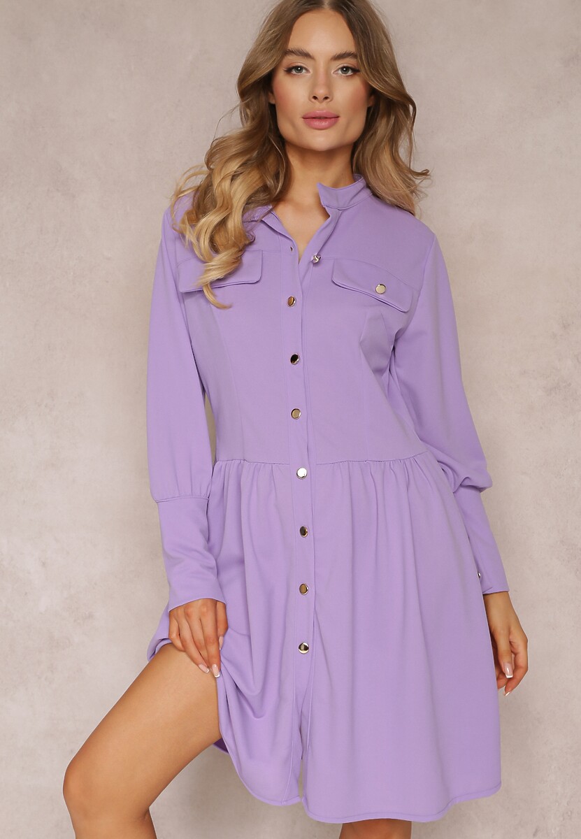 Biała Sukienka Mini z Kołnierzem i Ozdobnymi Klapami Zylana