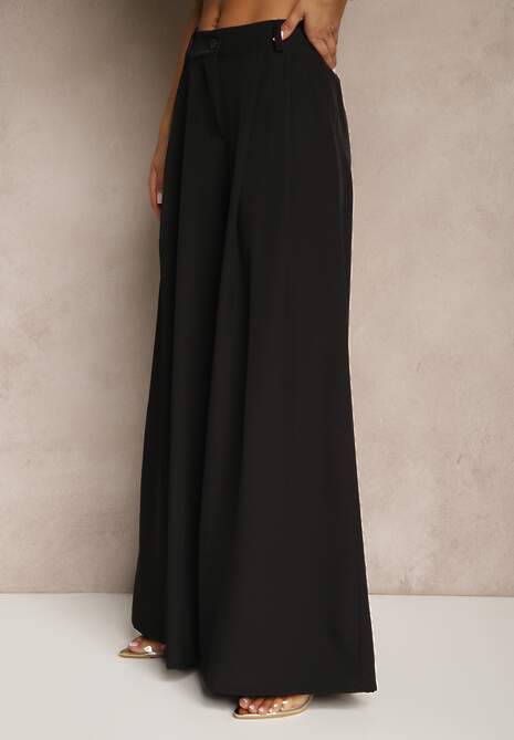 Czarne Spodnie Garniturowe o Szerokim Kroju High Waist Peavelle