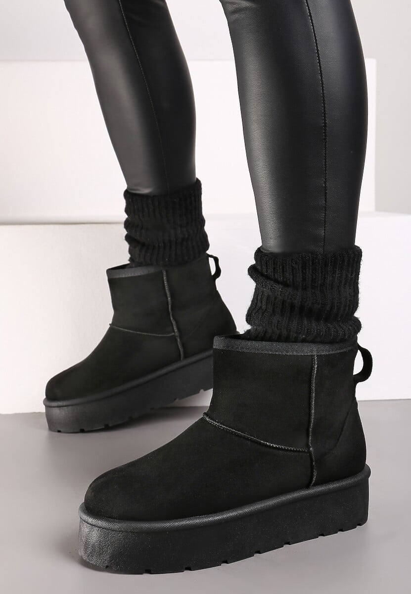 Czarne Wsuwane Śniegowce na Gładkiej Platformie Irindara