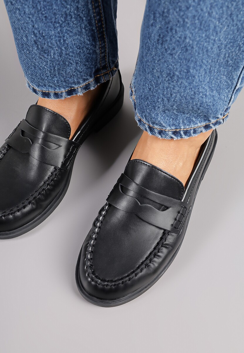 Czarne Mokasyny Vices z Marszczeniem i Wkładką ze Skóry Naturalnej Mestia