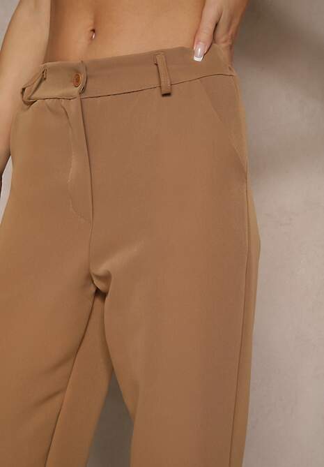 Brązowe Spodnie Garniturowe High Waist Viviorea