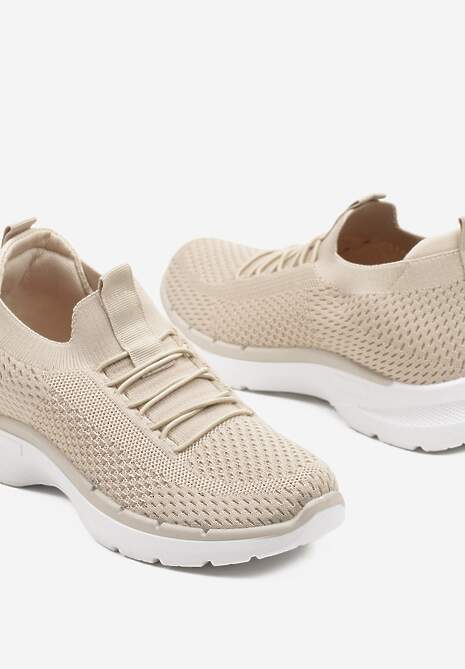 Beżowe Wsuwane Buty Sportowe Sneakersy z Imitacją Sznurówek Tatanoris