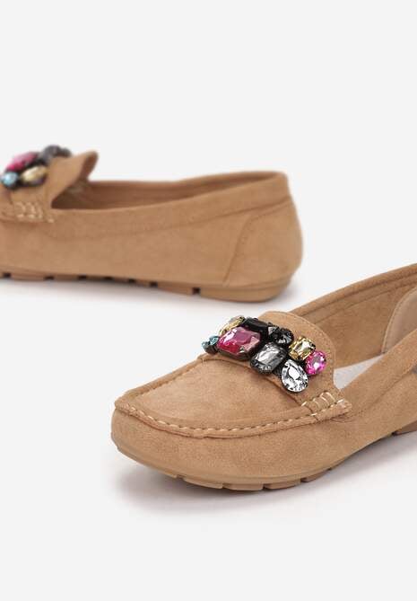 Beżowe Mokasyny z Wkładką ze Skóry Naturalnej Veso