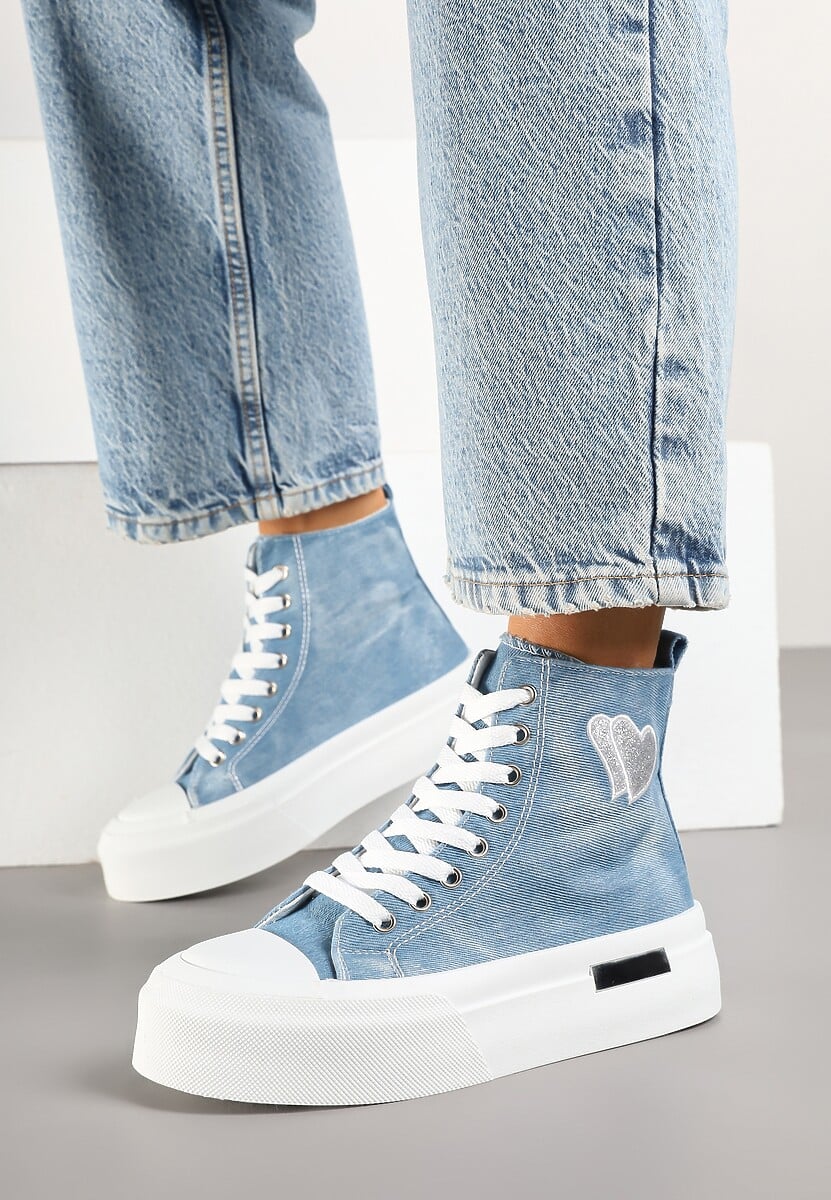 Panterkowe Trampki na Platformie z Wysoką Cholewką z Haftem z Brokatem Elanitha