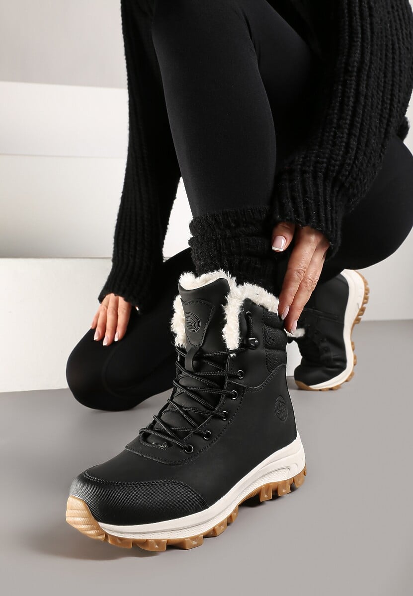 Jasnoszare Botki Trekkingowe na Platformie ze Sznurowaniem Labrinna