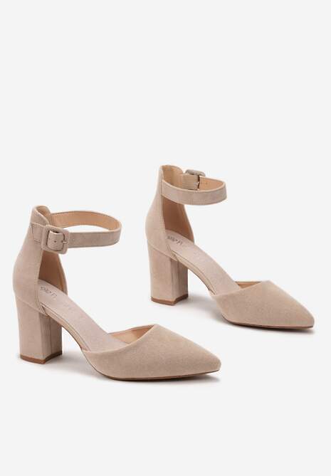 Beżowe Czółenka Zapinane wokół Kostki z Ekozamszu na Słupku Xarfa