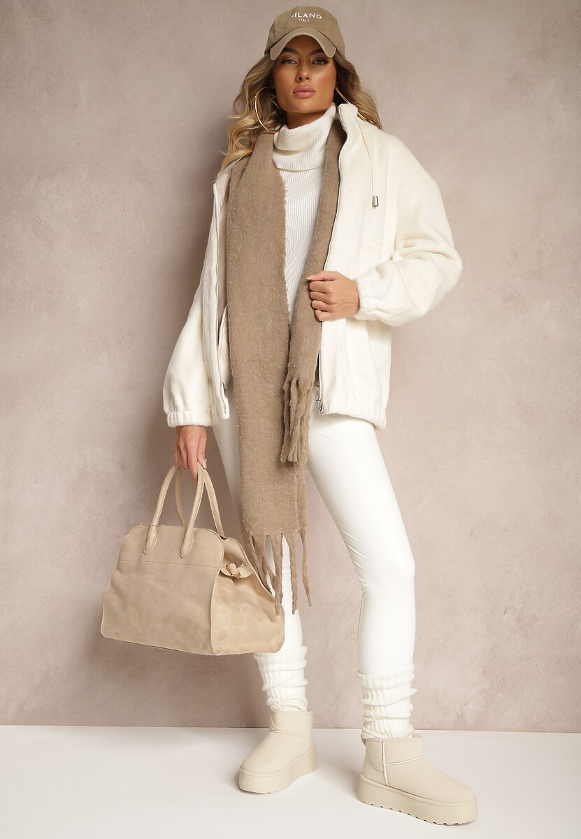 Jasnobeżowa Kurtka ze Stójką z Futerka na Suwak Izanithea