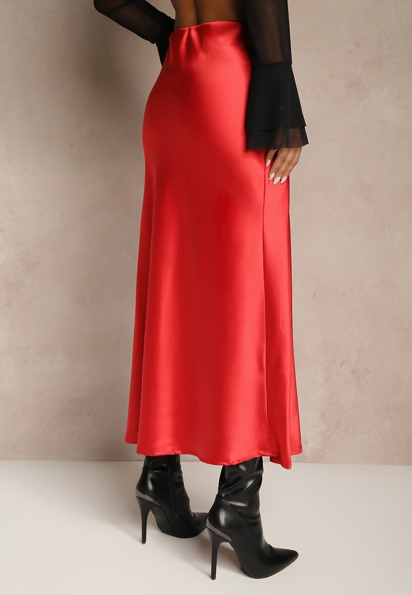 Czerwona Spódnica Satynowa High Waist Pillizze