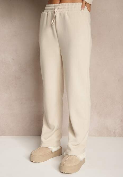 Beżowy 2-częściowy Komplet Dresowy z Bluzą i Spodniami Orifira