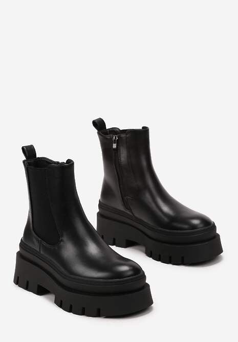 Czarne Botki na Grubej Podeszwie z Protektorem Gabufa