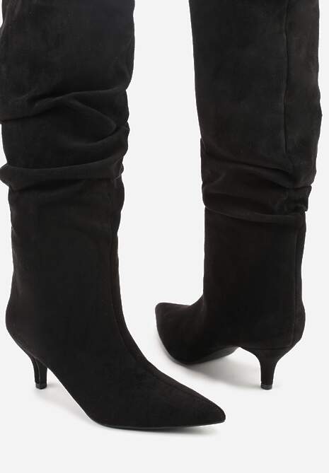 Czarne Kozaki na Kaczuszce z Marszczoną Cholewką Alavitte