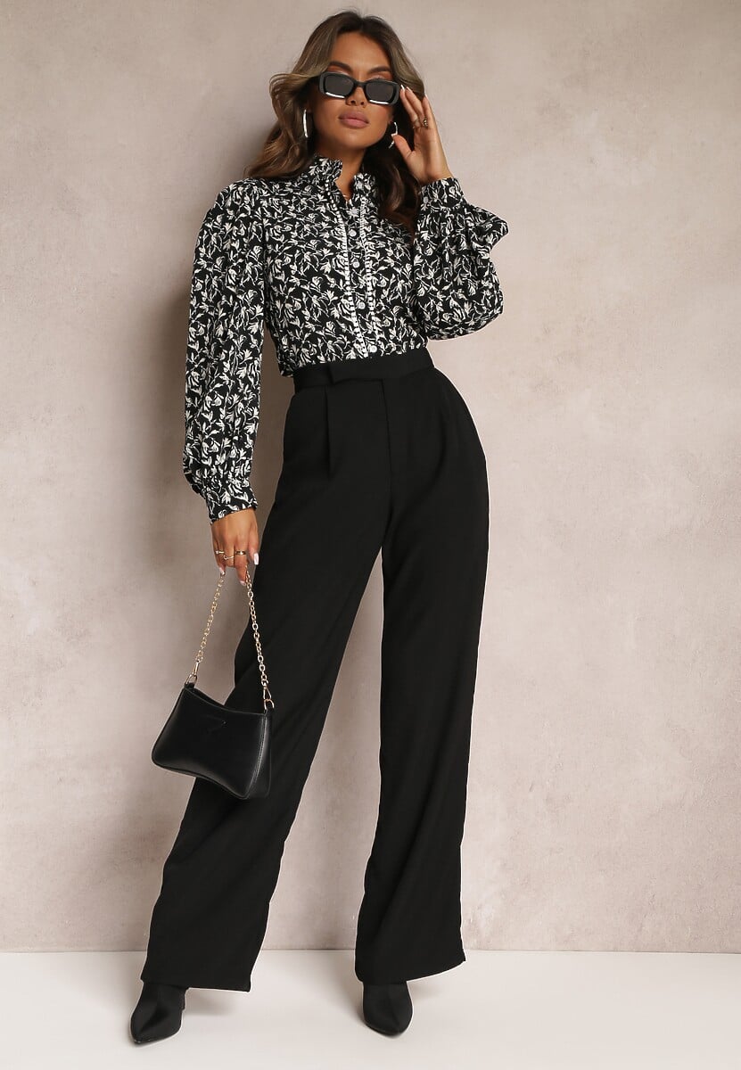 Czarna Klasyczna Koszula Zapinana na Guziki ze Stójką Foivi