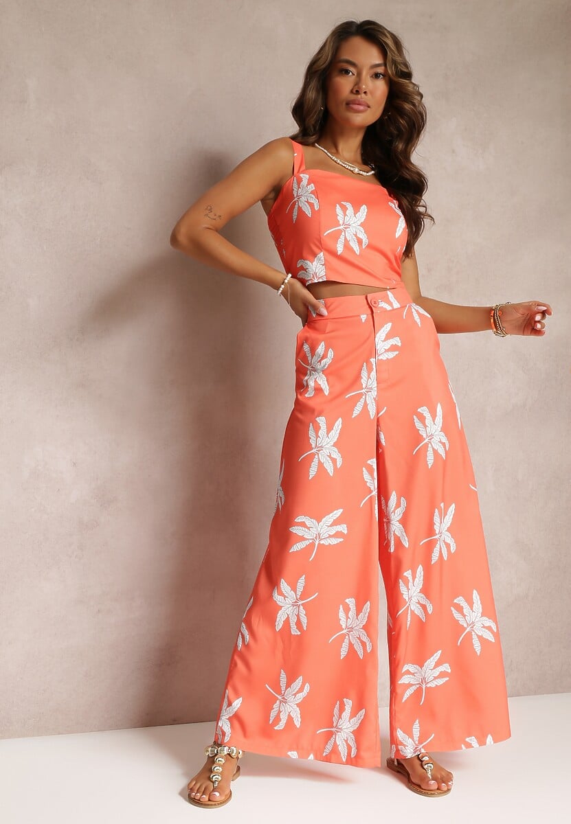 Pomarańczowy 2-częściowy Komplet z Szerokimi Spodniami i Topem Esseza