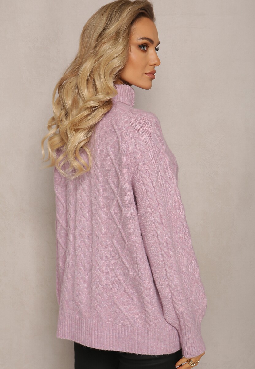 Fioletowy Oversizowy Golf w Ozdobny Splot Jupiterra