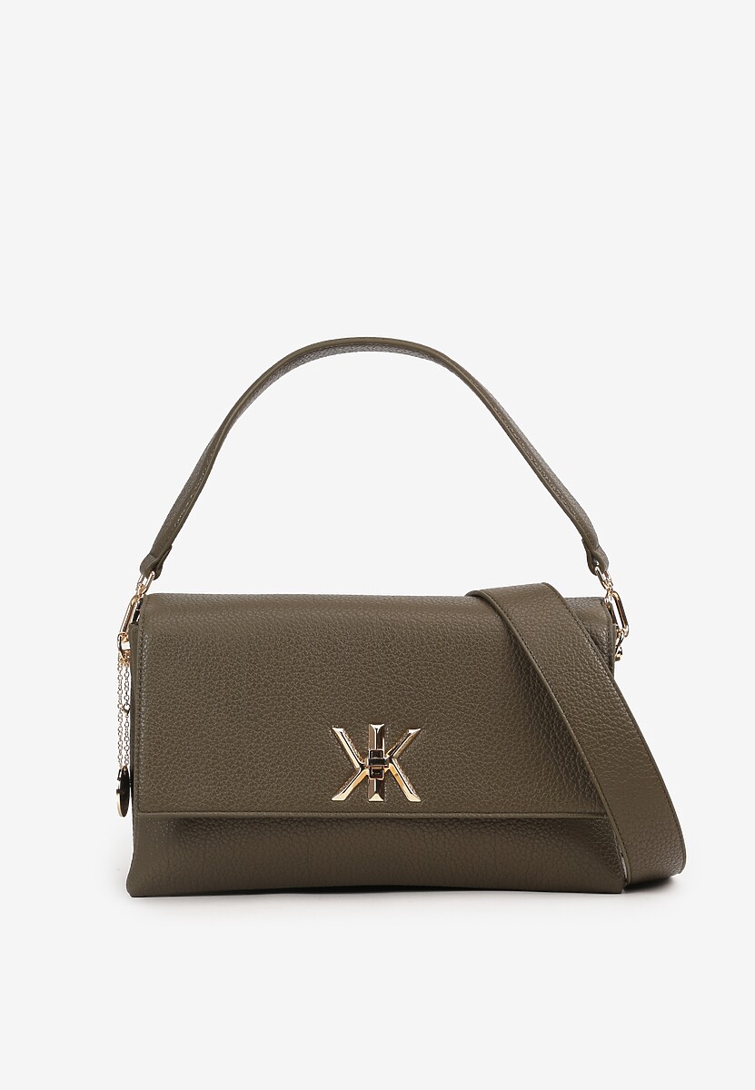 Czarna Torebka Prostokątna w Stylu Kopertówki z Ozdobnym Zapięciem Paskiem i Rączką Tintelith