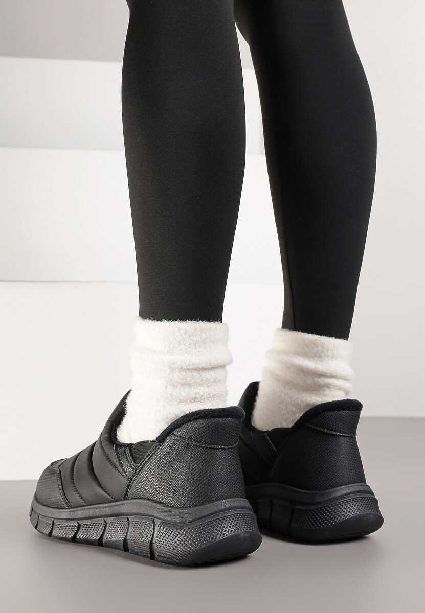 Czarne Sneakersy Śniegowce na Platformie z Tłoczeniem i Pikowaną Cholewką Vermina