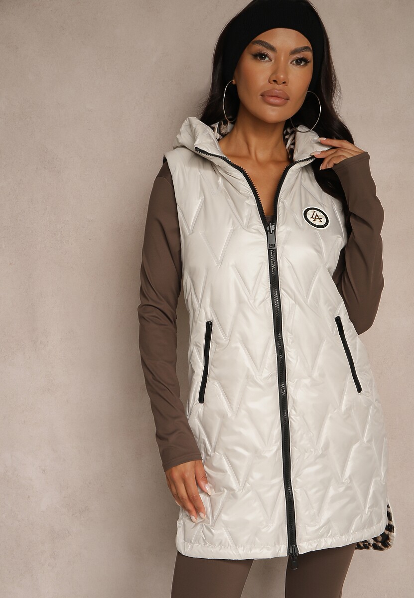 Złoto-Różowa Kamizelka Dwustronna z Pikowanymi Przeszyciami i Kapturem Erisabe