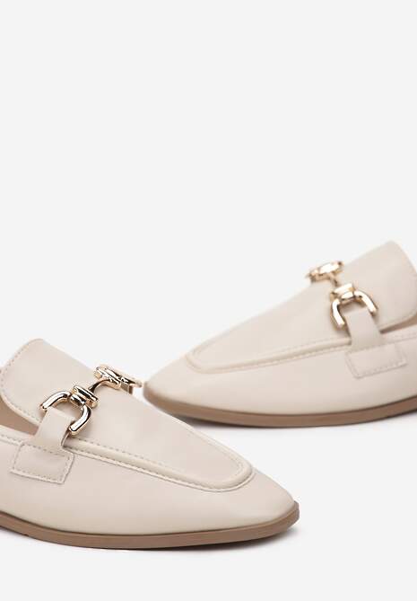 Beżowe Wsuwane Mokasyny Ozdobione Frędzlami na Smukłym Nosku Atoxa