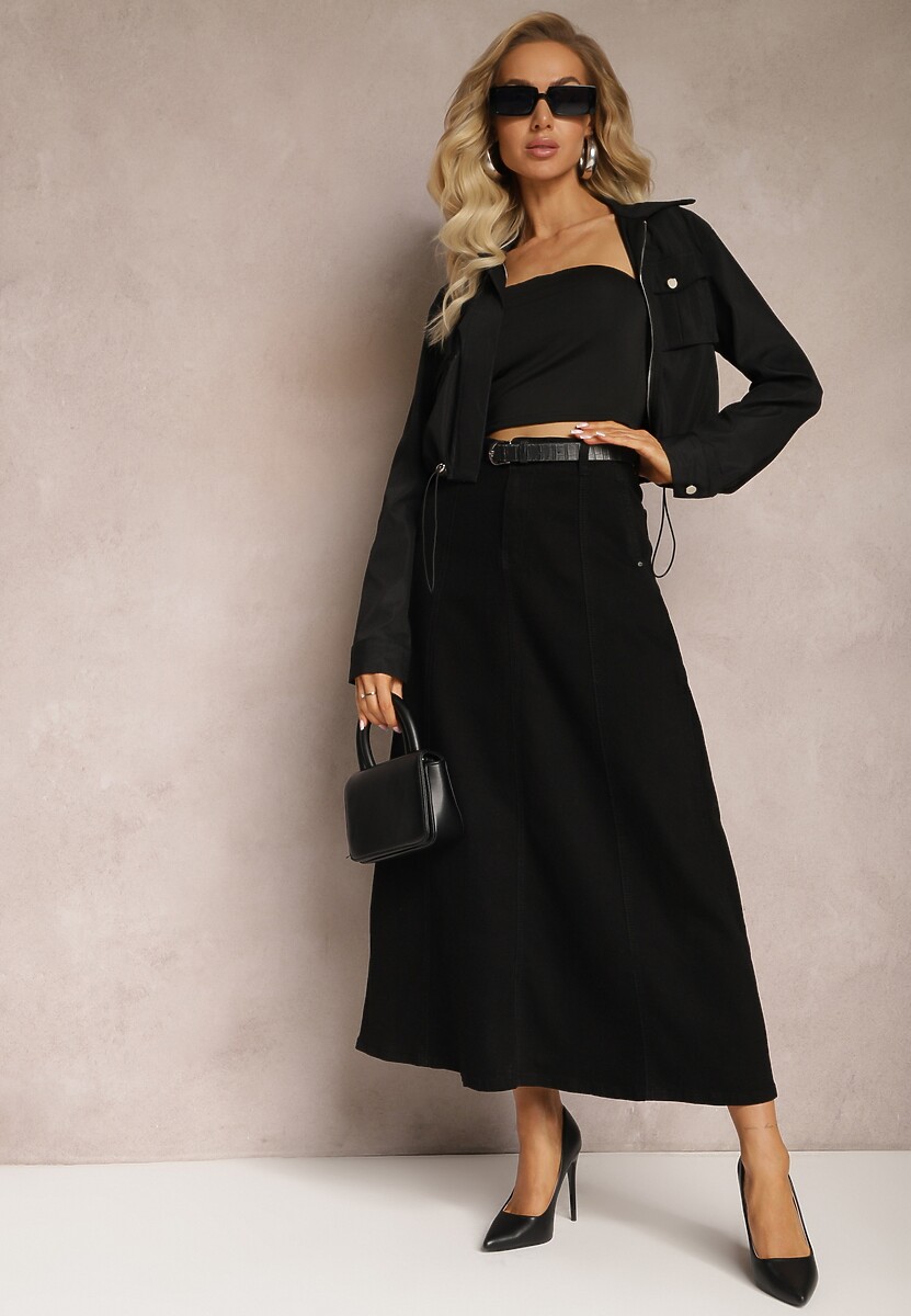 Czarna Spódnica o Długim Trapezowym Fasonie Midessa