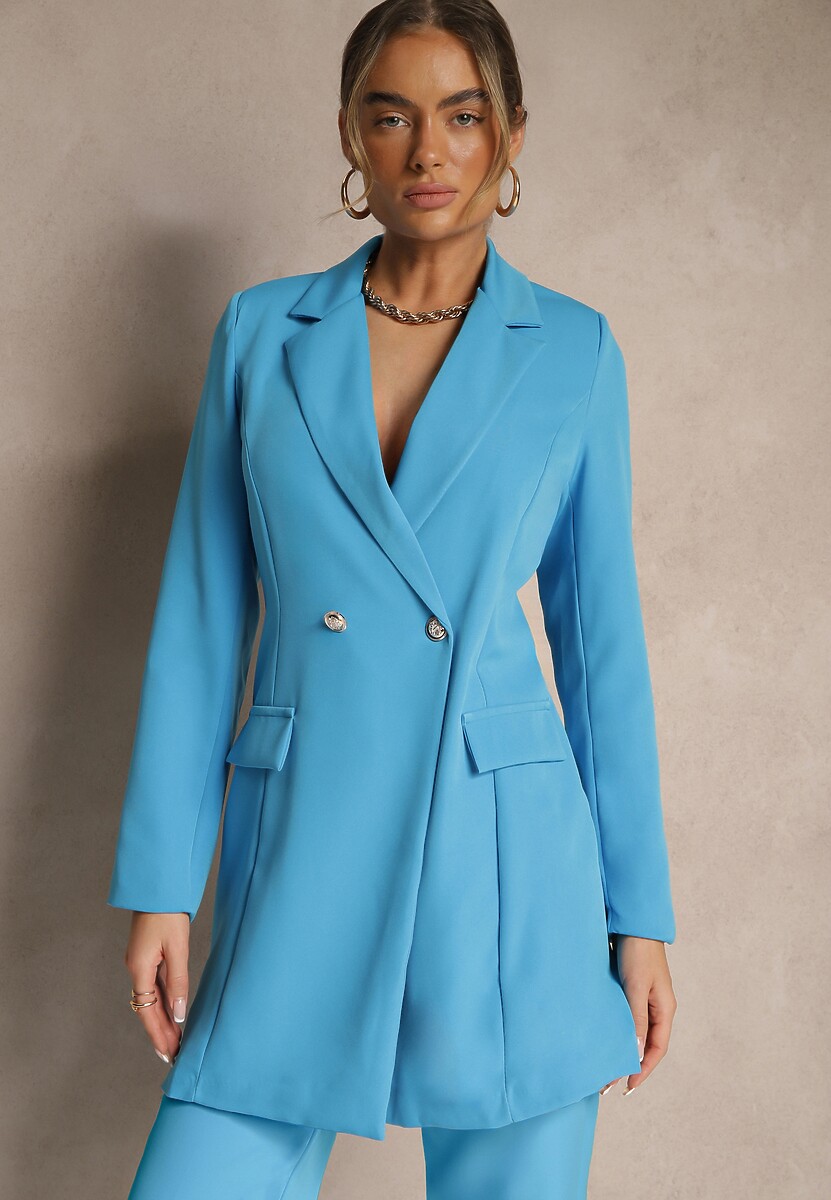 Jasnoniebieska Marynarka Taliowana Dwurzędowa Swal