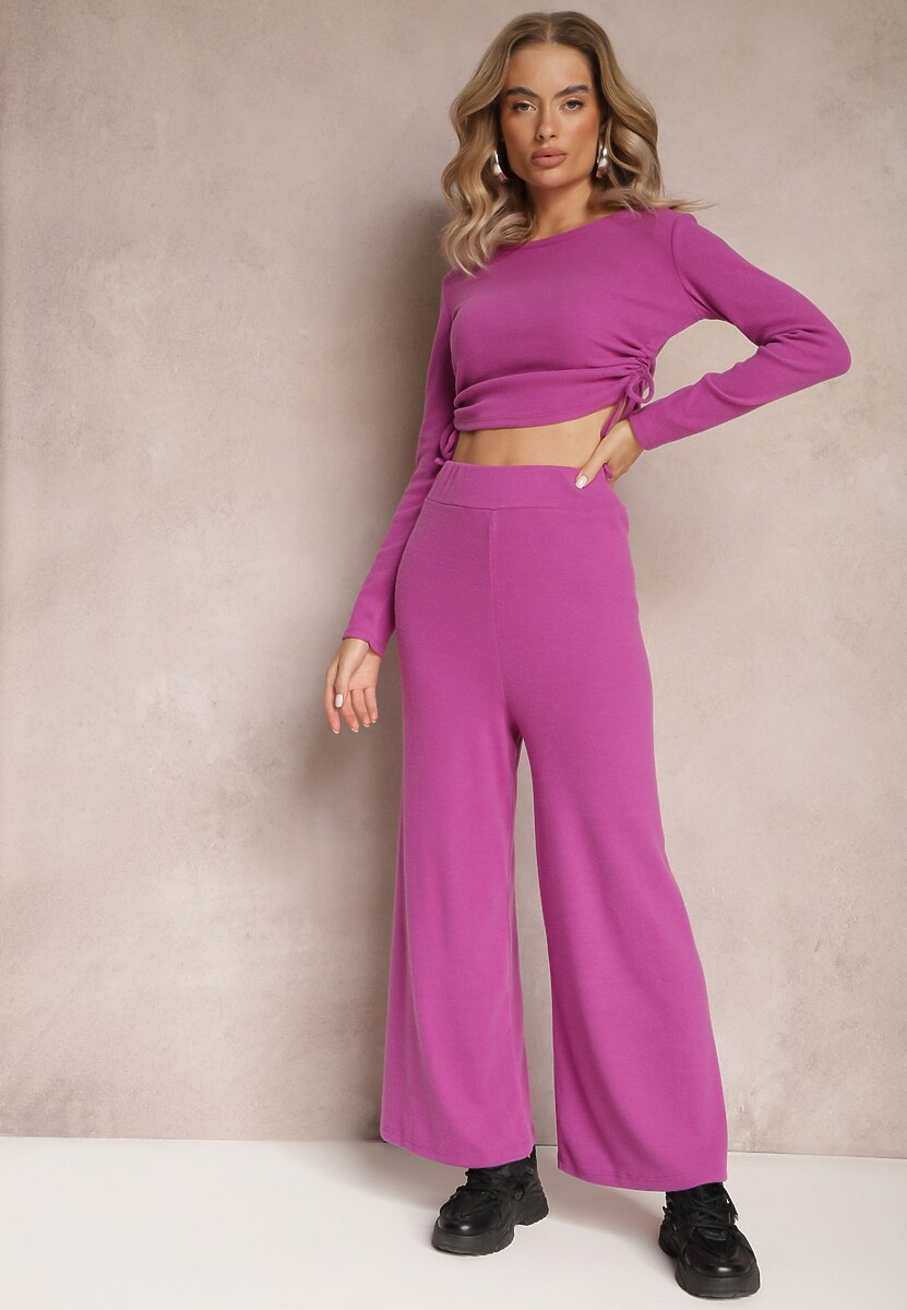 Fioletowe Spodnie o Fasonie Culotte z Gumką w Talii Chakra