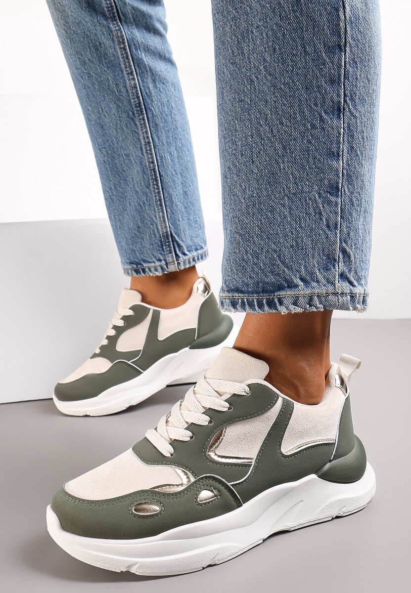 Zielone Sneakersy przed Kostkę na Grubej Podeszwie Milapena