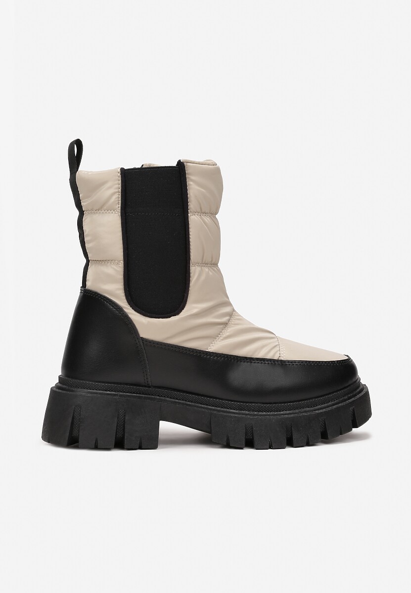 Beżowe Śniegowce Pikowane z Elastyczną Wstawką Erdrigu