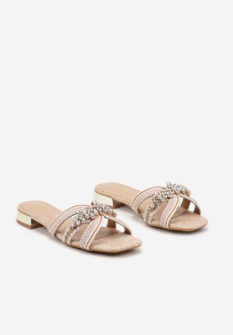 Różowe Klapki na Płaskiej Podeszwie z Cyrkoniami Neolira