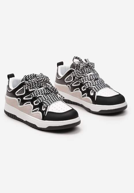 Czarne Sneakersy z Metalicznym Błyskiem i Podwójnym Sznurowaniem Piniara