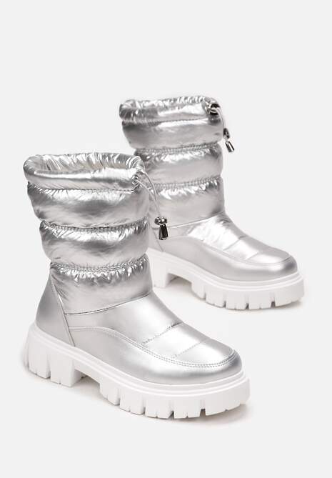 Srebrne Śniegowce Pikowane na Grubej Podeszwie Inaya