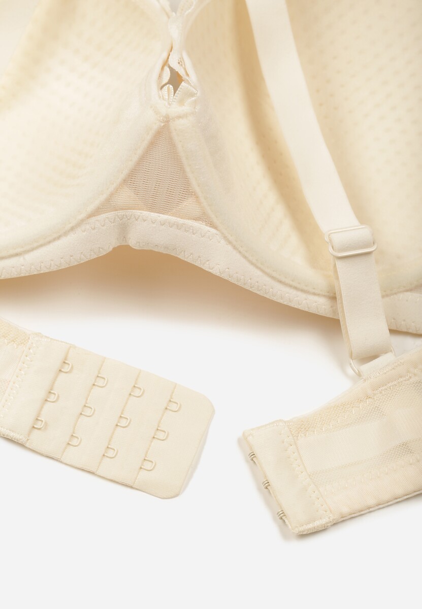 Jasnobeżowy Biustonosz Ozdobiony Koronką i Kokardkami Sellene