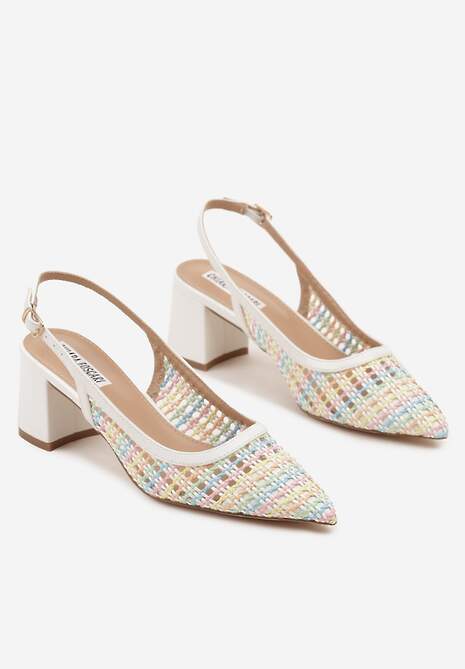 Białe Sandały na Słupku Slingback Ozdobione Szydełkową Cholewką Novilissea