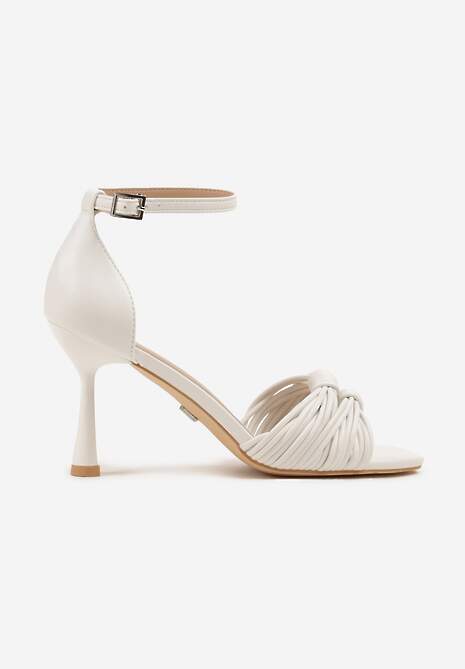 Białe Sandały na Szpilce Vices Ozdobione Supełkami Saromelle